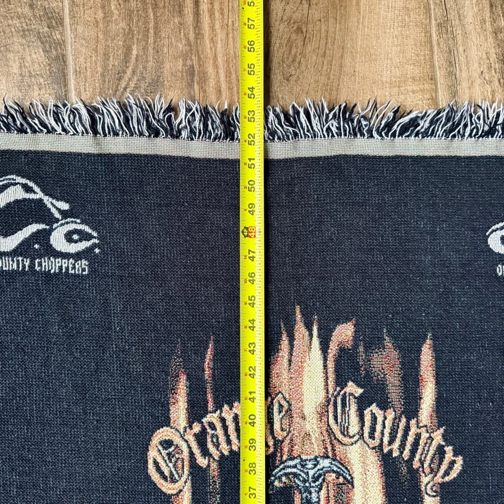 Orange County Choppers Y2K Sword Flame OCC Logo Woven Tapestry Blanket, Black,OS